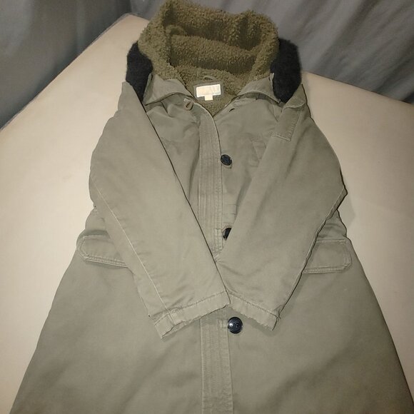 Michael Kors Hooded Parka Coat Size Large Olive Faux Fur Trim Sherpa Lining - Picture 12 of 14